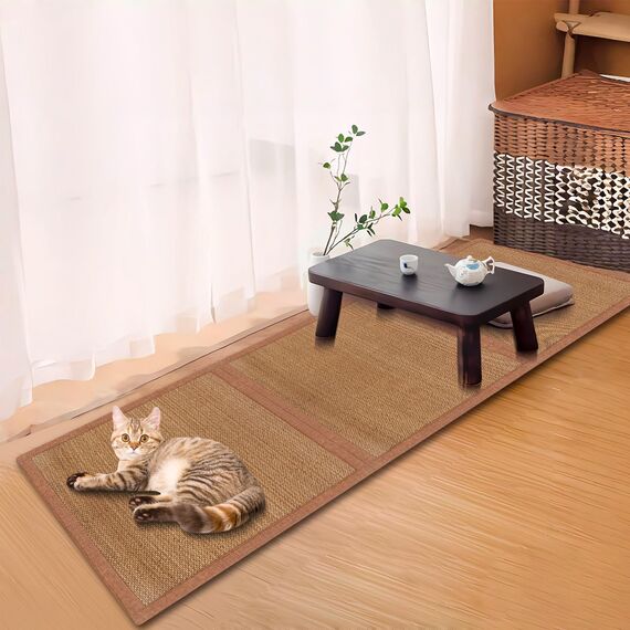 AIMECO Japanische Tatami-Matte, 3 Stück, 60 x 60 cm, natürliches Rattan, Futon-Bodenmatratze, Teppich, zum Schlafen, Meditation, Yoga, Braun