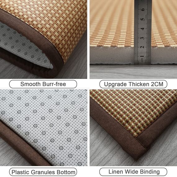 V&U Kühlende Rattan Japanische Futonmatratze,Traditionelle Rollbare Faltbare Tatami-Matte,Dicke Sommer Tatami Bodenmatte Für Yoga Zen Raum-D 100x200cm(39x79inch)