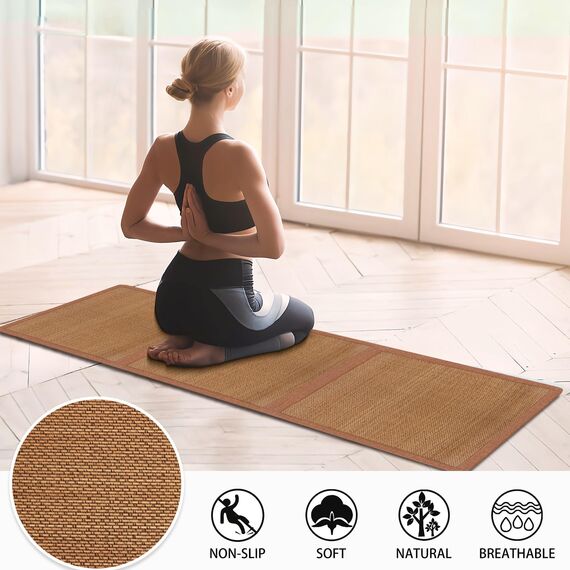 AIMECO Japanische Tatami-Matte, 3 Stück, 60 x 60 cm, natürliches Rattan, Futon-Bodenmatratze, Teppich, zum Schlafen, Meditation, Yoga, Braun