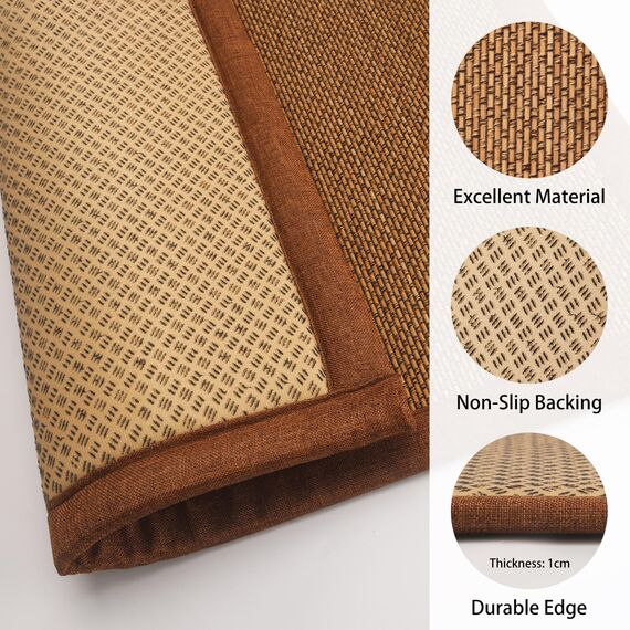 AIMECO Japanische Tatami-Matte, 3 Stück, 60 x 60 cm, natürliches Rattan, Futon-Bodenmatratze, Teppich, zum Schlafen, Meditation, Yoga, Braun