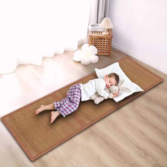 AIMECO Japanische Tatami-Matte, 3 Stück, 60 x 60 cm, natürliches Rattan, Futon-Bodenmatratze, Teppich, zum Schlafen, Meditation, Yoga, Braun