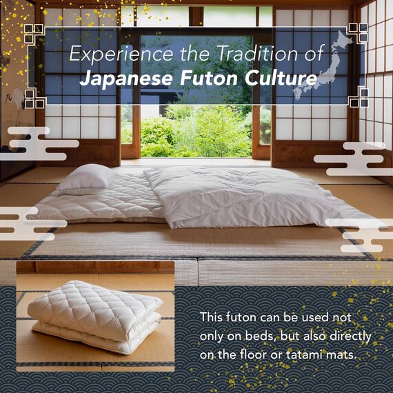 MORIRIN Japanische Boden-Futonmatratze (Shikibuton) mit Körperdruckverteilung, hergestellt in Japan, voll