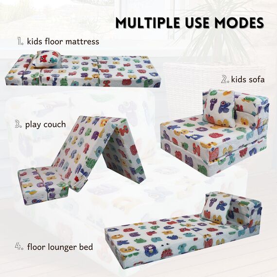 MeMoreCool Kinder-Bodenmatratze, leuchtet im Dunkeln, zusammenklappbar, Sofa, Couch, umwandelbar, Futon-Klappstuhl, Bettschläfer für Baby-Spielzimmer (leuchtendes Alphabet)