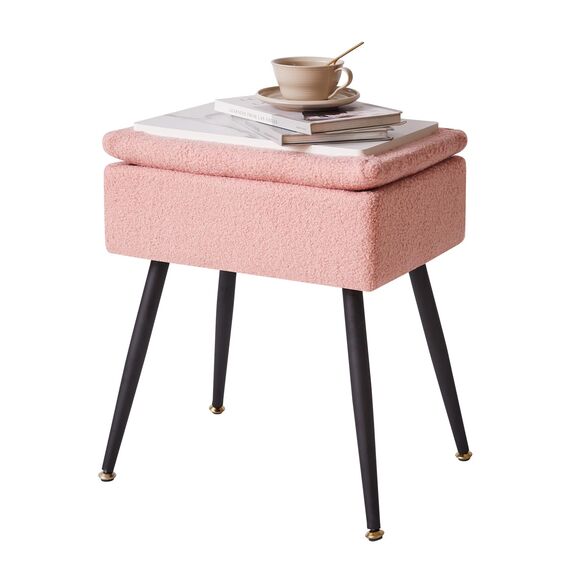 Aibiju Schminktisch-Stuhl mit Stauraum, Rechteckiger Fußhocker aus Kunst-Teddyfell mit Metallbeinen, Make-up-Schminkhocker, Beistelltisch für Make-up-Raum, Schlafzimmer, Pink YD-SMS137P