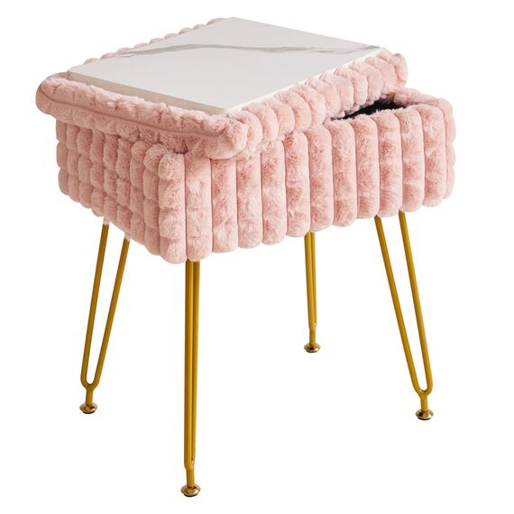 IBUYKE Rechteck Eitelkeit Stuhl mit Stauraum, Fußstütze Fußhocker Ottoman, Eitelkeit Hocker, Schminktisch Stuhl, mit Anti-Rutsch Füßen, für Make-up Raum, Schlafzimmer, Rosa WBD004P