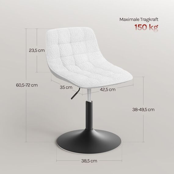 WOLTU Schminktisch Stuhl Hocker für Schminktisch, Schlafzimmer & Esszimmer - Höhenverstellbar, 360° Drehbar mit Rückenlehne, aus Bequemer Chenille, Weiß