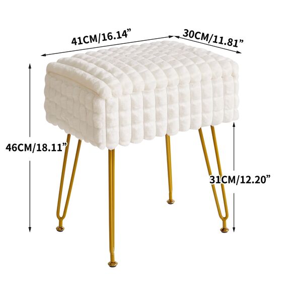 IBUYKE Rechteck Eitelkeit Stuhl mit Stauraum, Fußstütze Fußhocker Ottoman, Eitelkeit Hocker, Schminktisch Stuhl, mit Anti-Rutsch Füßen, für Make-up Raum, Schlafzimmer, weiß WBD004W