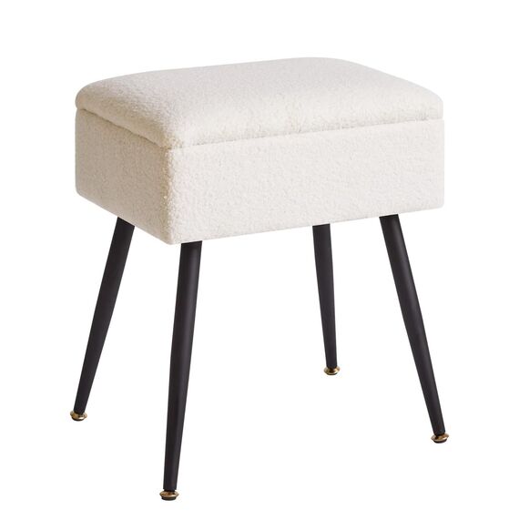 Aibiju Teddyfellimitat Hocker mit Stauraum, Rechteckiger Fußstützenstuhl Ottoman,Schminktischsitz, Kleiner Beistelltisch für Schminkzimmer, Schlafzimmer, Weiß YD-SMS137W