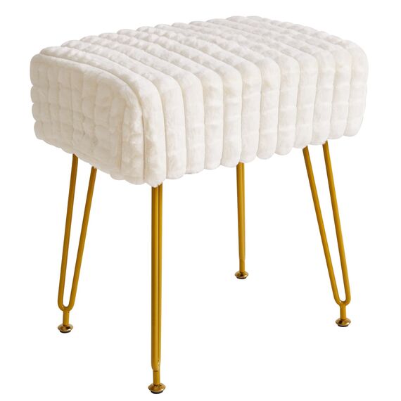 IBUYKE rechteckiger Fußstützenstuhl Ottoman, Make-up Eitelkeits Hocker Beistelltisch, Samt Ankleidetisch Sitz, Fußhocker Stuhl, goldene Stahlbeine, für Make-up Raum, Schlafzimmer, weiß WBD003W