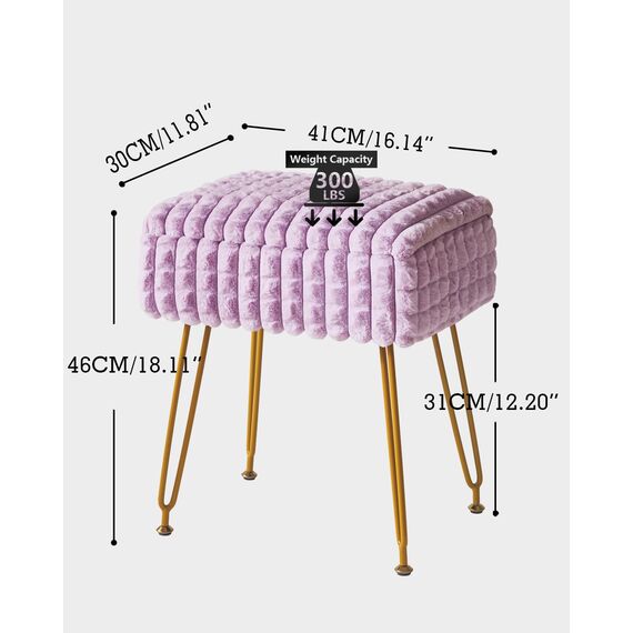 IBUYKE Rechteck Eitelkeit Stuhl mit Stauraum, Fußstütze Fußhocker Ottoman, Eitelkeit Hocker, Schminktisch Stuhl, mit Anti-Rutsch Füßen, für Make-up Raum, Schlafzimmer, Lila WBD004V