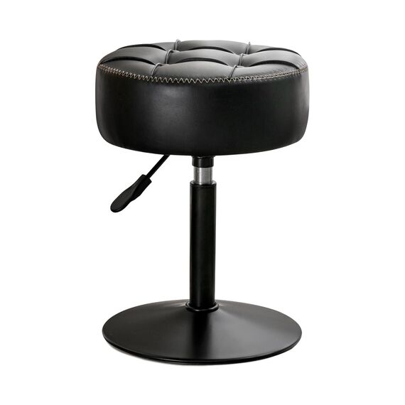 LUE BONA 360° Drehbarer Schminktisch Hocker, Höhenverstellbar Schminkhocker, Sitzhocker aus Kunstleder mit Knopfgepolstertes Design, Dunkel-Schwarz