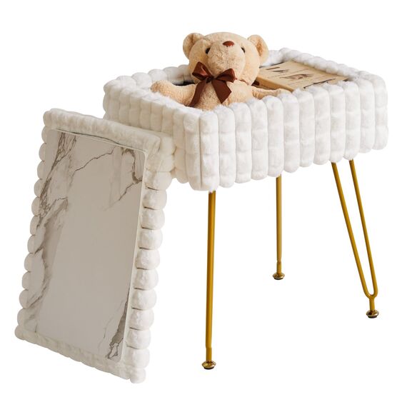 IBUYKE Rechteck Eitelkeit Stuhl mit Stauraum, Fußstütze Fußhocker Ottoman, Eitelkeit Hocker, Schminktisch Stuhl, mit Anti-Rutsch Füßen, für Make-up Raum, Schlafzimmer, weiß WBD004W