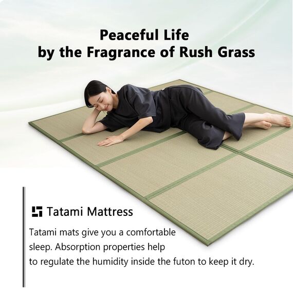 EMOOR Japanische Tatami Matte 140 x 200cm Natürliches Igusa Binsengras (Ungefärbt), Faltbare Igusa-Matratze Japanische Futon Boden Schlafen Area Teppich Meditation Yoga Zen