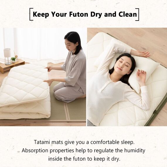EMOOR Japanische Tatami – Großes Bett – Natürliches Binsgras (Nicht gefärbt), Faltbare Gusa-Matratze, japanische Futonmatratze, Yoga-Meditationsmatratze