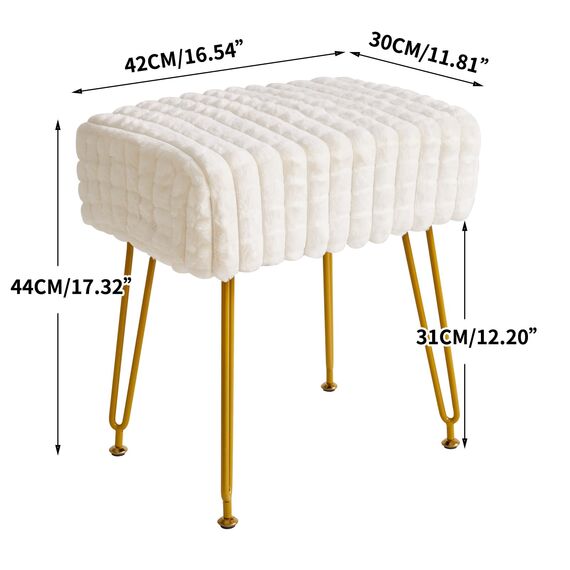 IBUYKE rechteckiger Fußstützenstuhl Ottoman, Make-up Eitelkeits Hocker Beistelltisch, Samt Ankleidetisch Sitz, Fußhocker Stuhl, goldene Stahlbeine, für Make-up Raum, Schlafzimmer, weiß WBD003W