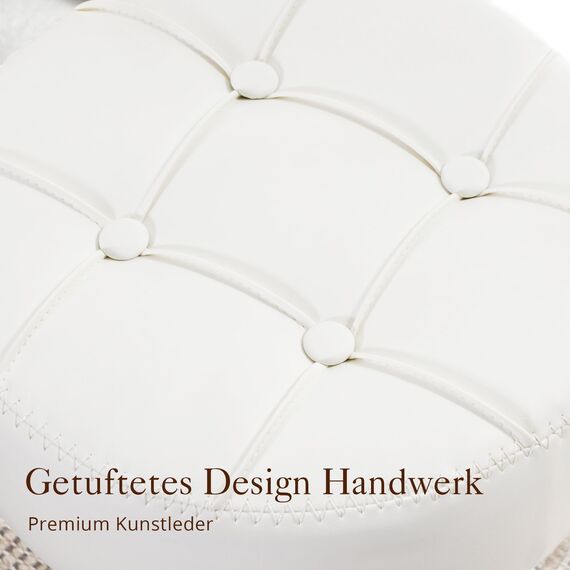 LUE BONA 360° Drehbarer Schminktisch Hocker, Höhenverstellbar Schminkhocker, Sitzhocker aus Kunstleder mit Knopfgepolstertes Design, Weiß