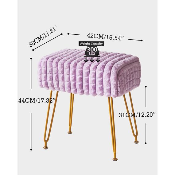 IBUYKE rechteckiger Fußstützenstuhl Ottoman, Make-up Eitelkeits Hocker Beistelltisch, Samt Ankleidetisch Sitz, Fußhocker Stuhl, goldene Stahlbeine, für Make-up Raum, Schlafzimmer, Lila WBD003V