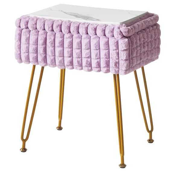 IBUYKE Rechteck Eitelkeit Stuhl mit Stauraum, Fußstütze Fußhocker Ottoman, Eitelkeit Hocker, Schminktisch Stuhl, mit Anti-Rutsch Füßen, für Make-up Raum, Schlafzimmer, Lila WBD004V