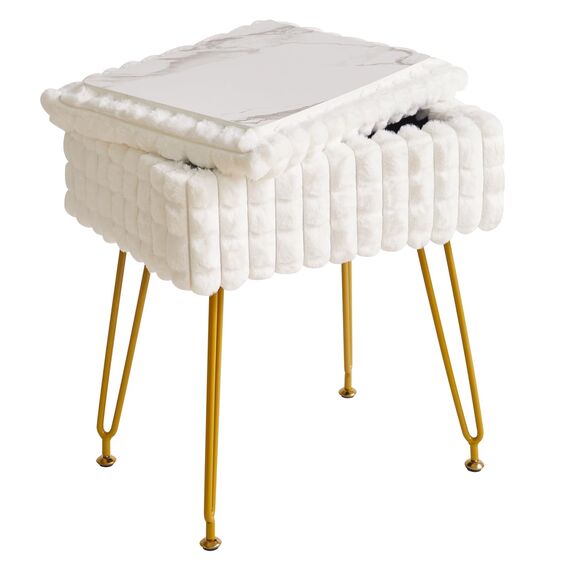 IBUYKE Rechteck Eitelkeit Stuhl mit Stauraum, Fußstütze Fußhocker Ottoman, Eitelkeit Hocker, Schminktisch Stuhl, mit Anti-Rutsch Füßen, für Make-up Raum, Schlafzimmer, weiß WBD004W