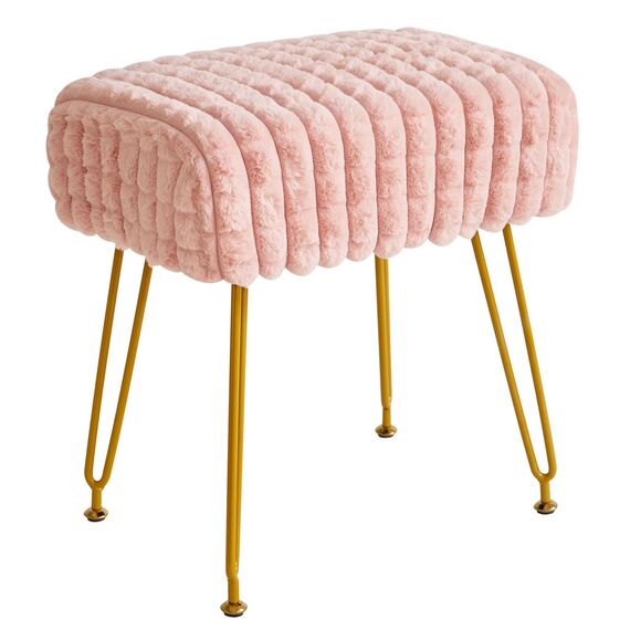 IBUYKE rechteckiger Fußstützenstuhl Ottoman, Make-up Eitelkeits Hocker Beistelltisch, Samt Ankleidetisch Sitz, Fußhocker Stuhl, goldene Stahlbeine, für Make-up Raum, Schlafzimmer, Rosa WBD003P