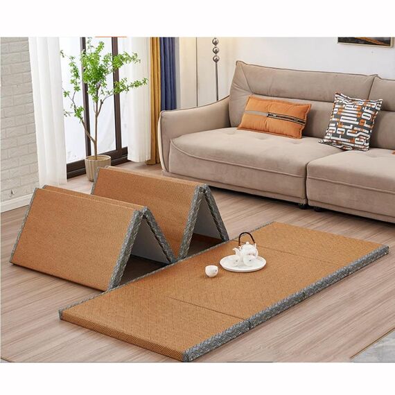 LINSGV Japanische Tatami-Matte, faltbare Futon, braunes Rushgras, Bodenmatte, ideal für Meditation, Yoga, Zen-Raum, japanischer Tränenraum (120 x 200 cm)