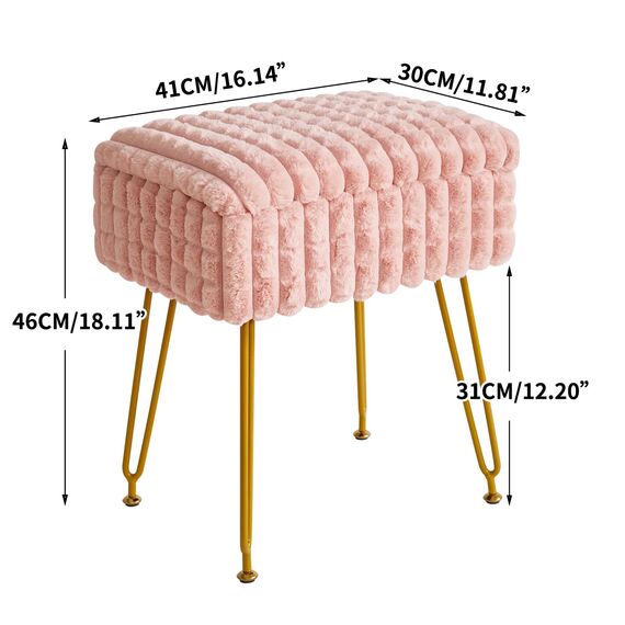 IBUYKE Rechteck Eitelkeit Stuhl mit Stauraum, Fußstütze Fußhocker Ottoman, Eitelkeit Hocker, Schminktisch Stuhl, mit Anti-Rutsch Füßen, für Make-up Raum, Schlafzimmer, Rosa WBD004P