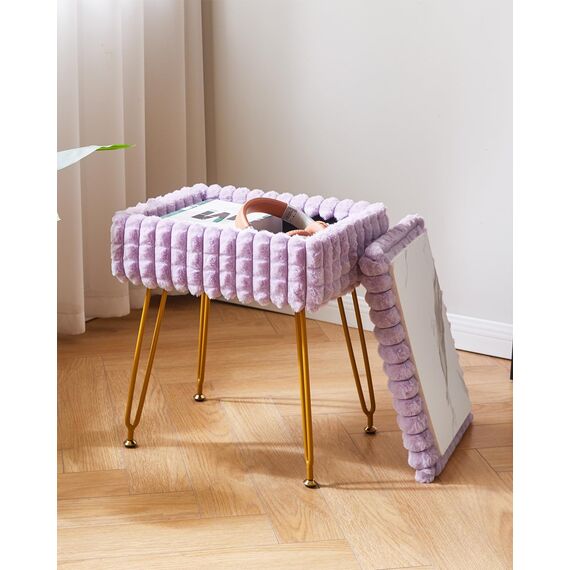 IBUYKE Rechteck Eitelkeit Stuhl mit Stauraum, Fußstütze Fußhocker Ottoman, Eitelkeit Hocker, Schminktisch Stuhl, mit Anti-Rutsch Füßen, für Make-up Raum, Schlafzimmer, Lila WBD004V