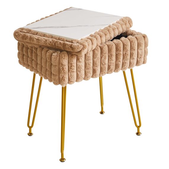 IBUYKE Rechteck Eitelkeit Stuhl mit Stauraum, Fußstütze Fußhocker Ottoman, Eitelkeit Hocker, Schminktisch Stuhl, mit Anti-Rutsch Füßen, für Make-up Raum, Schlafzimmer, Khaki WBD004K