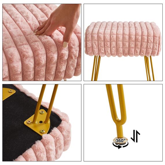 IBUYKE rechteckiger Fußstützenstuhl Ottoman, Make-up Eitelkeits Hocker Beistelltisch, Samt Ankleidetisch Sitz, Fußhocker Stuhl, goldene Stahlbeine, für Make-up Raum, Schlafzimmer, Rosa WBD003P