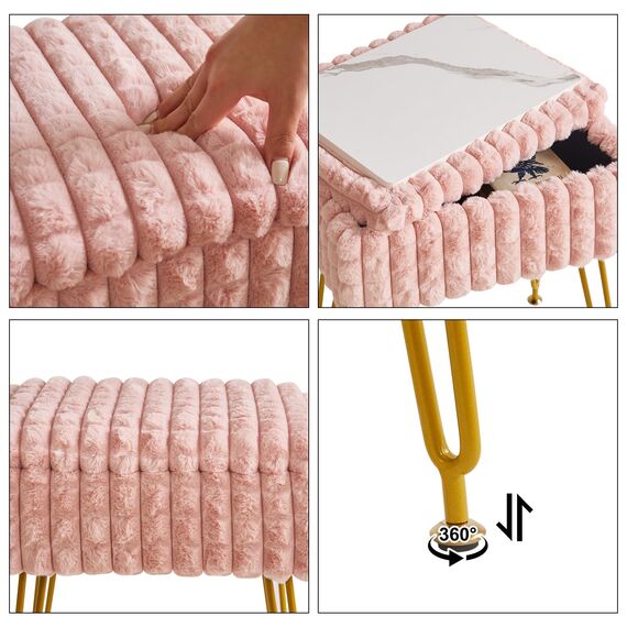 IBUYKE Rechteck Eitelkeit Stuhl mit Stauraum, Fußstütze Fußhocker Ottoman, Eitelkeit Hocker, Schminktisch Stuhl, mit Anti-Rutsch Füßen, für Make-up Raum, Schlafzimmer, Rosa WBD004P