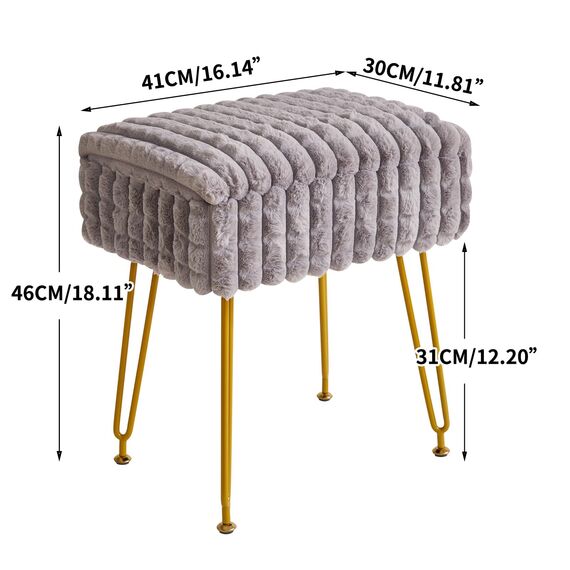 IBUYKE Rechteck Eitelkeit Stuhl mit Stauraum, Fußstütze Fußhocker Ottoman, Eitelkeit Hocker, Schminktisch Stuhl, mit Anti-Rutsch Füßen, für Make-up Raum, Schlafzimmer, Grau WBD004G