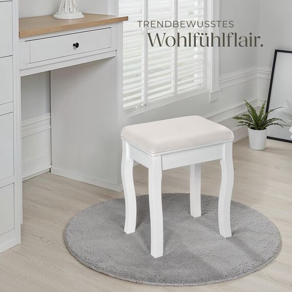 tectake® Schminkhocker, Schminktisch Stuhl, Hocker als Schminktisch Zubehör oder Klavierhocker, Schminkstuhl für Dressing Table, Vanity Table, Vintage Deko Aesthetic - 40x30x51cm, weiß