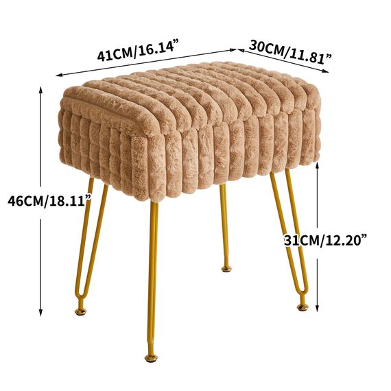 IBUYKE Rechteck Eitelkeit Stuhl mit Stauraum, Fußstütze Fußhocker Ottoman, Eitelkeit Hocker, Schminktisch Stuhl, mit Anti-Rutsch Füßen, für Make-up Raum, Schlafzimmer, Khaki WBD004K