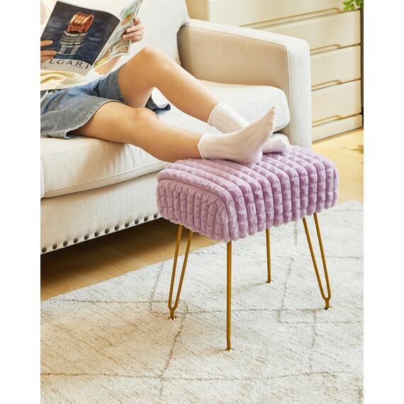 IBUYKE rechteckiger Fußstützenstuhl Ottoman, Make-up Eitelkeits Hocker Beistelltisch, Samt Ankleidetisch Sitz, Fußhocker Stuhl, goldene Stahlbeine, für Make-up Raum, Schlafzimmer, Lila WBD003V