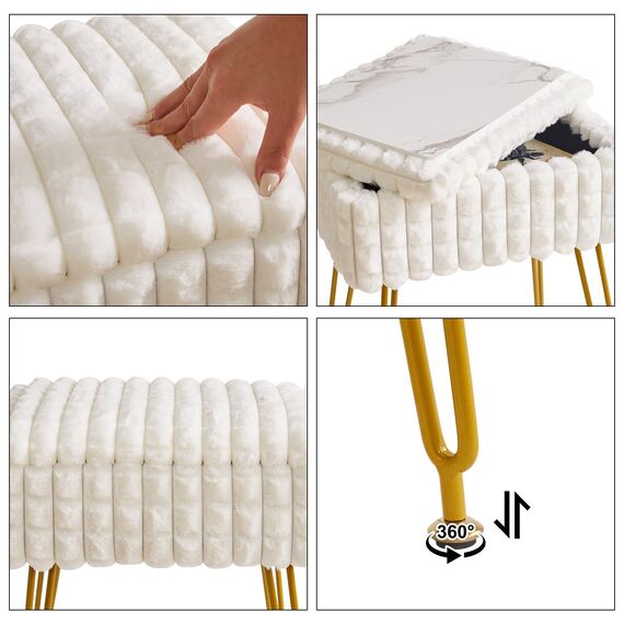 IBUYKE Rechteck Eitelkeit Stuhl mit Stauraum, Fußstütze Fußhocker Ottoman, Eitelkeit Hocker, Schminktisch Stuhl, mit Anti-Rutsch Füßen, für Make-up Raum, Schlafzimmer, weiß WBD004W
