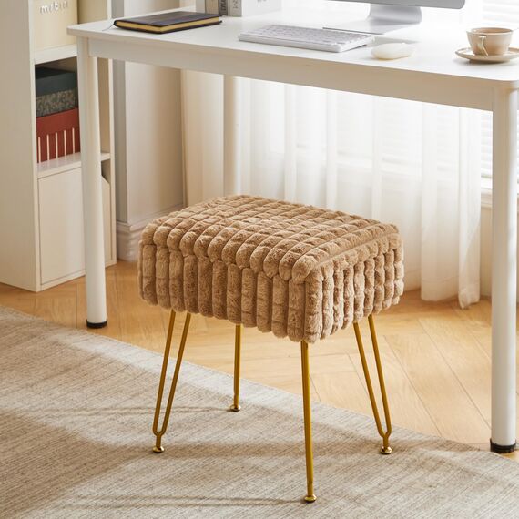 IBUYKE Rechteck Eitelkeit Stuhl mit Stauraum, Fußstütze Fußhocker Ottoman, Eitelkeit Hocker, Schminktisch Stuhl, mit Anti-Rutsch Füßen, für Make-up Raum, Schlafzimmer, Khaki WBD004K