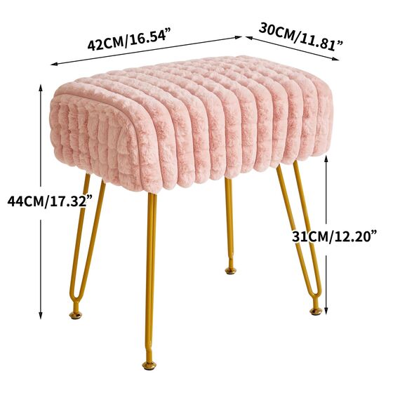 IBUYKE rechteckiger Fußstützenstuhl Ottoman, Make-up Eitelkeits Hocker Beistelltisch, Samt Ankleidetisch Sitz, Fußhocker Stuhl, goldene Stahlbeine, für Make-up Raum, Schlafzimmer, Rosa WBD003P
