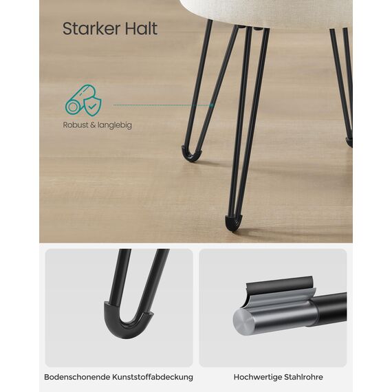 SONGMICS Sitzhocker, runder Hocker mit Stauraum, Aufbewahrungsbox mit Deckel, Schminkhocker, 39 x 44,1 cm (Ø x H), Metallbeine, gepolsterter Sitz, Wohnzimmer, Schlafzimmer, cremeweiß LOM002W01