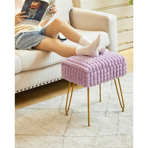 IBUYKE Rechteck Eitelkeit Stuhl mit Stauraum, Fußstütze Fußhocker Ottoman, Eitelkeit Hocker, Schminktisch Stuhl, mit Anti-Rutsch Füßen, für Make-up Raum, Schlafzimmer, Lila WBD004V