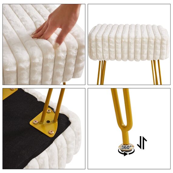 IBUYKE rechteckiger Fußstützenstuhl Ottoman, Make-up Eitelkeits Hocker Beistelltisch, Samt Ankleidetisch Sitz, Fußhocker Stuhl, goldene Stahlbeine, für Make-up Raum, Schlafzimmer, weiß WBD003W