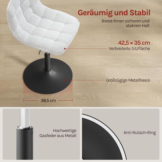 WOLTU Schminktisch Stuhl Hocker für Schminktisch, Schlafzimmer & Esszimmer - Höhenverstellbar, 360° Drehbar mit Rückenlehne, aus Bequemer Chenille, Weiß