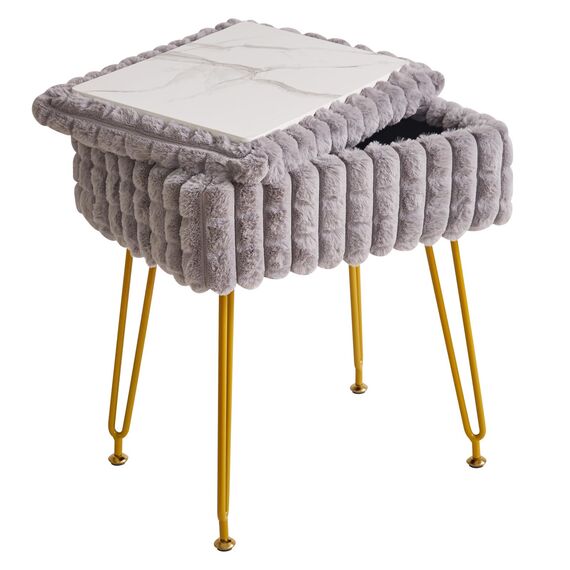 IBUYKE Rechteck Eitelkeit Stuhl mit Stauraum, Fußstütze Fußhocker Ottoman, Eitelkeit Hocker, Schminktisch Stuhl, mit Anti-Rutsch Füßen, für Make-up Raum, Schlafzimmer, Grau WBD004G