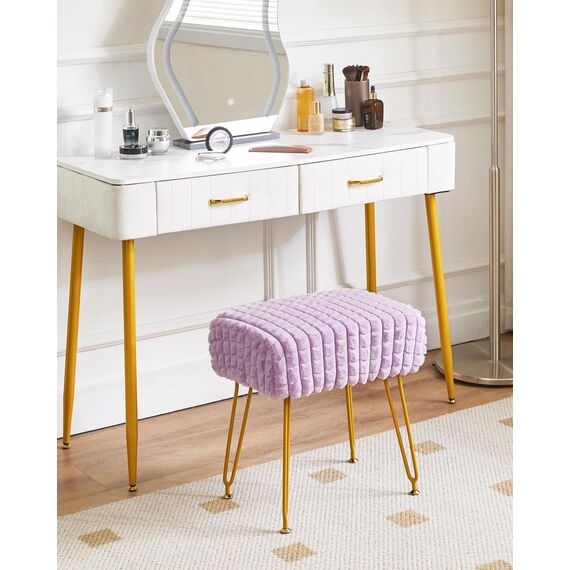 IBUYKE rechteckiger Fußstützenstuhl Ottoman, Make-up Eitelkeits Hocker Beistelltisch, Samt Ankleidetisch Sitz, Fußhocker Stuhl, goldene Stahlbeine, für Make-up Raum, Schlafzimmer, Lila WBD003V