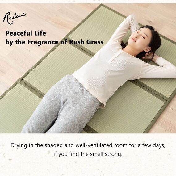 EMOOR Japanische Tatami – Großes Bett – Natürliches Binsgras (Nicht gefärbt), Faltbare Gusa-Matratze, japanische Futonmatratze, Yoga-Meditationsmatratze