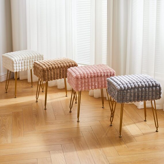IBUYKE Rechteck Eitelkeit Stuhl mit Stauraum, Fußstütze Fußhocker Ottoman, Eitelkeit Hocker, Schminktisch Stuhl, mit Anti-Rutsch Füßen, für Make-up Raum, Schlafzimmer, Rosa WBD004P