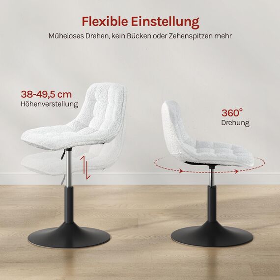 WOLTU Schminktisch Stuhl Hocker für Schminktisch, Schlafzimmer & Esszimmer - Höhenverstellbar, 360° Drehbar mit Rückenlehne, aus Bequemer Chenille, Weiß