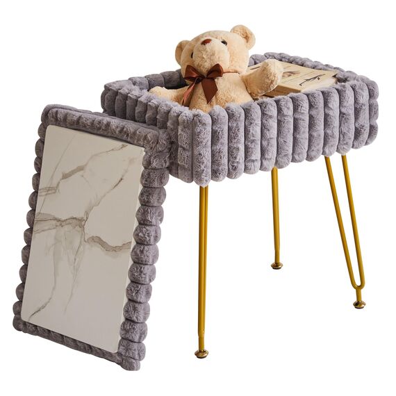 IBUYKE Rechteck Eitelkeit Stuhl mit Stauraum, Fußstütze Fußhocker Ottoman, Eitelkeit Hocker, Schminktisch Stuhl, mit Anti-Rutsch Füßen, für Make-up Raum, Schlafzimmer, Grau WBD004G