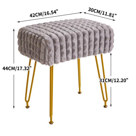 IBUYKE rechteckiger Fußstützenstuhl Ottoman, Make-up Eitelkeits Hocker Beistelltisch, Samt Ankleidetisch Sitz, Fußhocker Stuhl, goldene Stahlbeine, für Make-up Raum, Schlafzimmer, Grau WBD003G