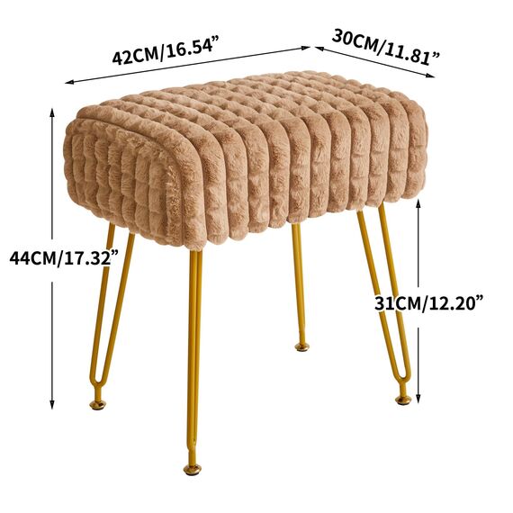 IBUYKE rechteckiger Fußstützenstuhl Ottoman, Make-up Eitelkeits Hocker Beistelltisch, Samt Ankleidetisch Sitz, Fußhocker Stuhl, goldene Stahlbeine, für Make-up Raum, Schlafzimmer, Khaki WBD003K
