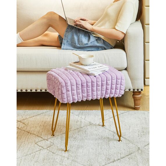 IBUYKE rechteckiger Fußstützenstuhl Ottoman, Make-up Eitelkeits Hocker Beistelltisch, Samt Ankleidetisch Sitz, Fußhocker Stuhl, goldene Stahlbeine, für Make-up Raum, Schlafzimmer, Lila WBD003V